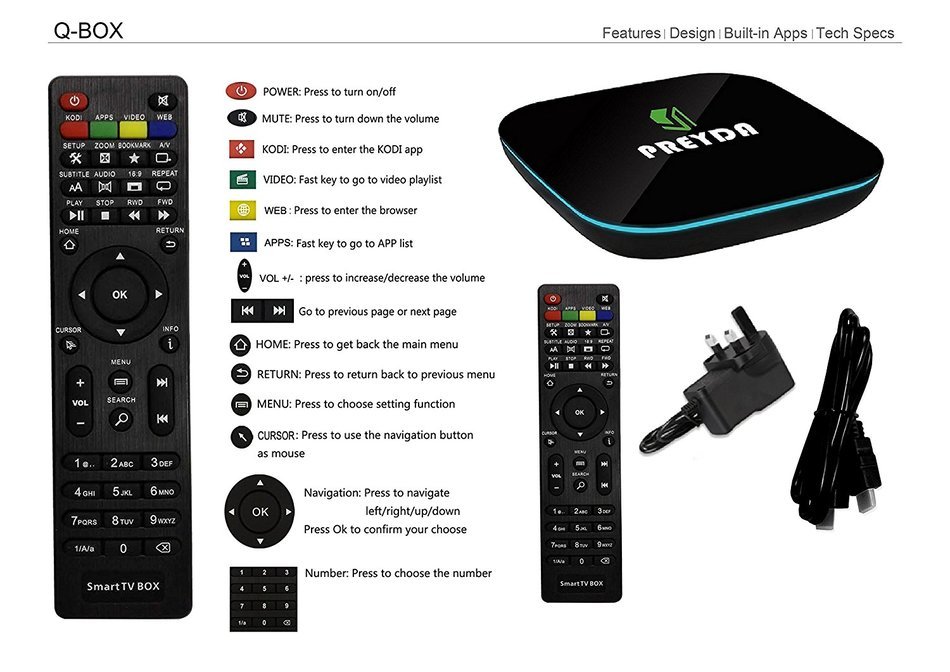 Preyda Q-Box Smart Android TV BOX, S905 Quad Core 4K KODI 16.0 Free Sports Movies Streaming Player Bluetooth Enabled... N5