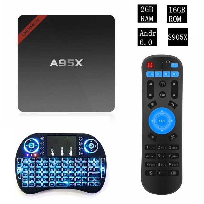 Wayer Android 6.0 4K TV Box A95X + LED Wireless Keyboard, Pro Amlogic S905X Quad Core 2G/16G KODI 16.1 Pre-installed...