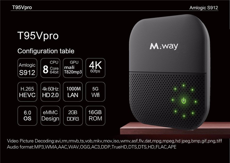 Smart TV Box, M.Way Amlogic S912 Android 6.0 TV Box 2.4G 5G Bluetooth 4.0 HD Octa-core 2GB+16GB Dual WiFi 3d 4k... N9