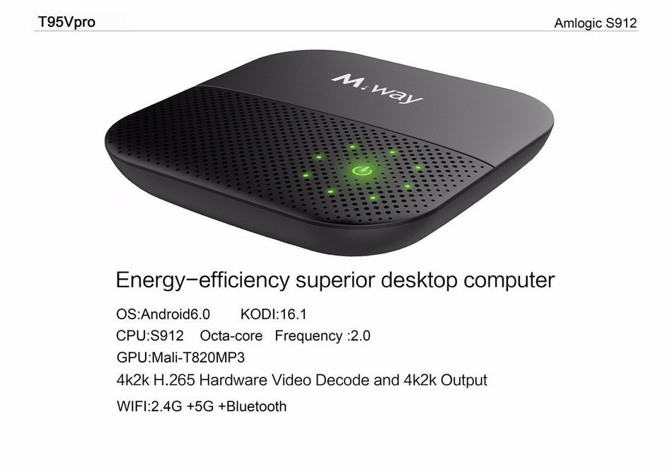 Smart TV Box, M.Way Amlogic S912 Android 6.0 TV Box 2.4G 5G Bluetooth 4.0 HD Octa-core 2GB+16GB Dual WiFi 3d 4k... N13