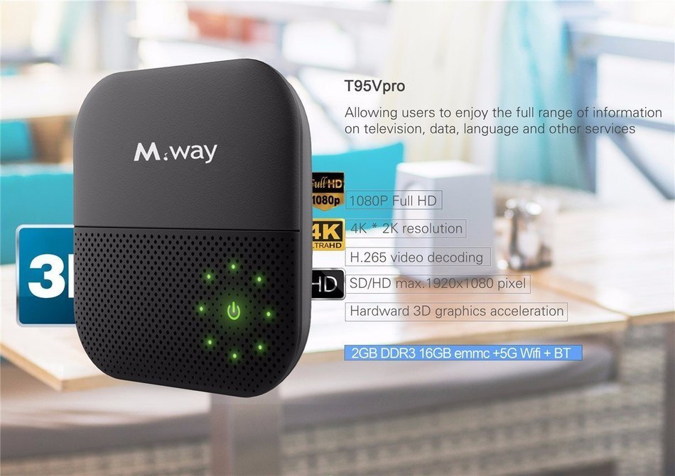 Smart TV Box, M.Way Amlogic S912 Android 6.0 TV Box 2.4G 5G Bluetooth 4.0 HD Octa-core 2GB+16GB Dual WiFi 3d 4k... N14