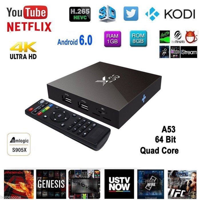 Supplylink X96 Android 6.0 Marshmallow 4K Smart TV Box, 1G/8G Amlogic S905X Quad Core 60fps VP9 H.265 Set Up Box...