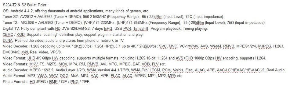 Docooler&reg; S204-T2 & S2 Android TV Box + DVB T2 S2 Android 4.2.2 Quad-core Support DVB-T2 DVB-S2 1G / 8G H.265... N7