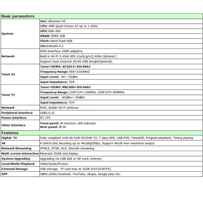Docooler&reg; S204-T2 & S2 Android TV Box + DVB T2 S2 Android 4.2.2 Quad-core Support DVB-T2 DVB-S2 1G / 8G H.265... N8