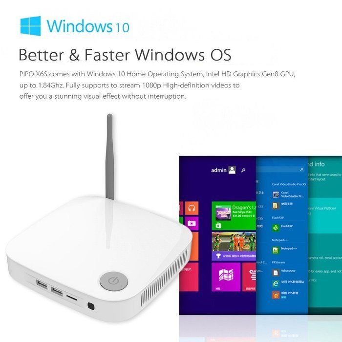 PiPO X6S Windows 10 Smart TV Box Intel Cherry Trail Z8300 4GB / 64GB 1080P HDMI 300M Wireless Router Mini PC 802.11ac... N5