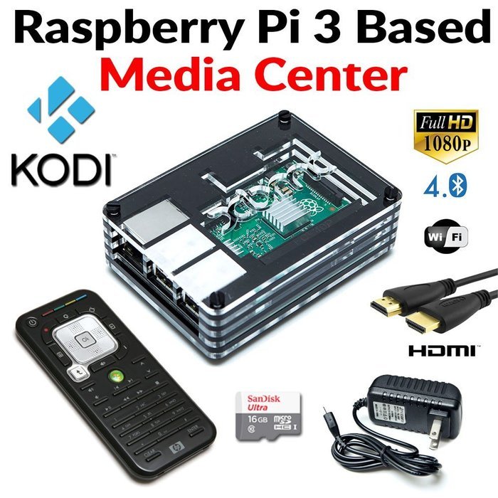 Raspberry Pi 3 Based - Extreme Xbmc Kodi Media Center - Transparent/BlackCase