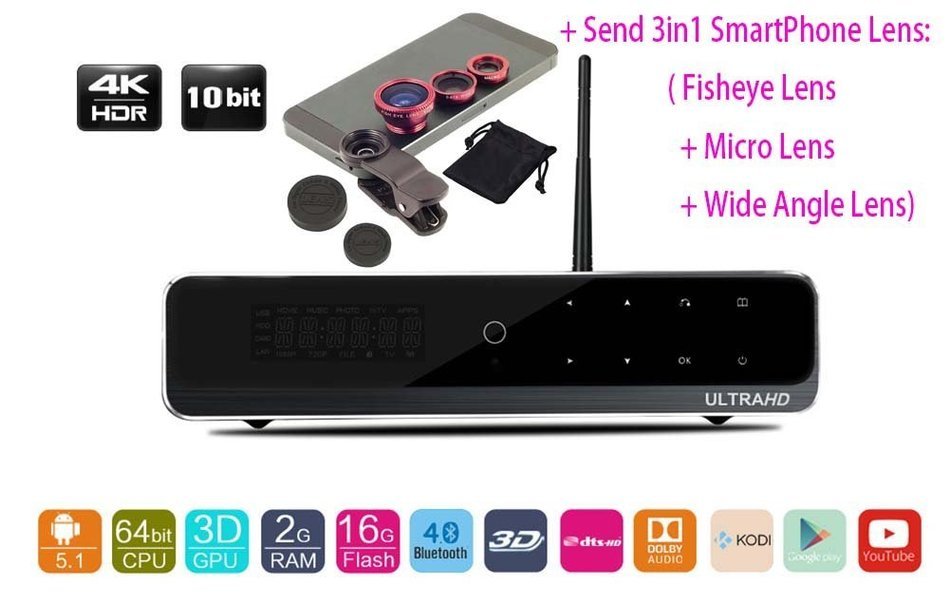 SUNKINFON S68 PRO Quad Core 64Bit 3D 4K UltraHD Android 5.1 TV Box with 3.5&rsquo;&rsquo; HDD Bay, 2.4GHz/5GHz Dual WiFi,...