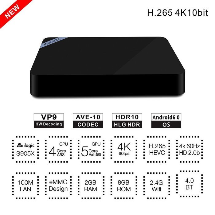 OURSPOP Android 6.0 Smart TV Box 2G/16G Amlogic S905X Quad Core 4K With 1000M Gigabit Lan and 2.4G WIFI N2