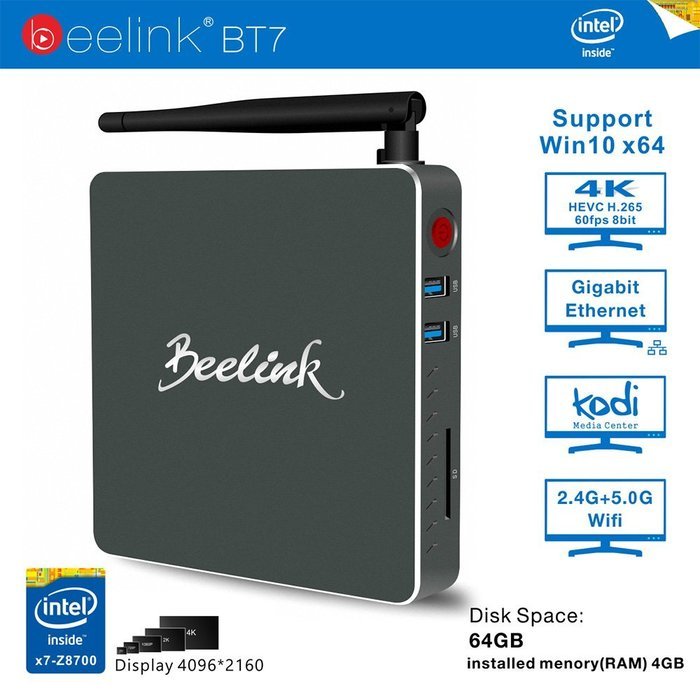Docooler&reg; Beelink BT7 Windows 10 Smart TV Box Intel Atom x7-Z8700 64 Bits 4GB / 64GB Mini PC KODI 2.4G / 5G Wi-Fi... N2