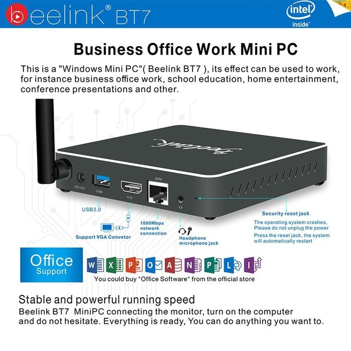 Docooler&reg; Beelink BT7 Windows 10 Smart TV Box Intel Atom x7-Z8700 64 Bits 4GB / 64GB Mini PC KODI 2.4G / 5G Wi-Fi... N3