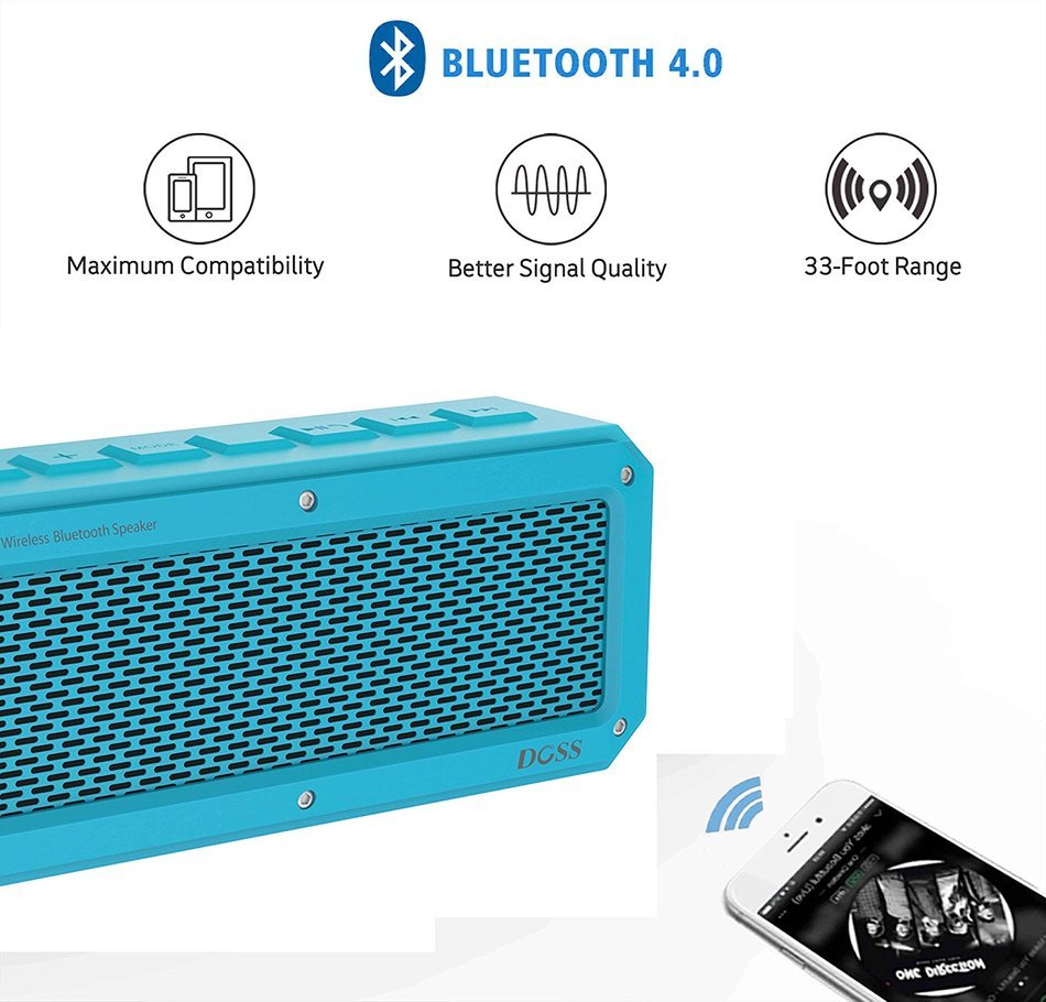 DOSS IPX 4 Wireless Waterproof Bluetooth 4.0 Portable Sport Speaker - Blue N3