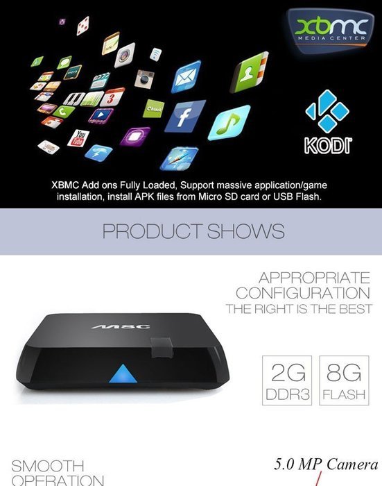 Apltch New Kodi Youtube Apps Pre-installed,M8C 5MP Camera Quad Core TV BOX Set-top Box Smart Media Player Android4.4... N6