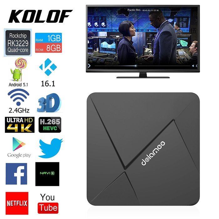 KOLOF D5 OTT TV Box Rockchip RK3229 Quad-core Cortex A7 Android 5.1 KODI 16.1 1G RAM 8G ROM Streaming Media Player