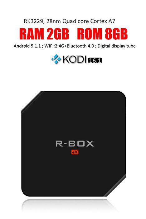 R-Box Android TV box 2GB 8GB RK3229 Kodi 16.1 XBMC Bluetooth 4.0 WiFi 2.4GHz H.265 4K 60fps Streaming Media Player