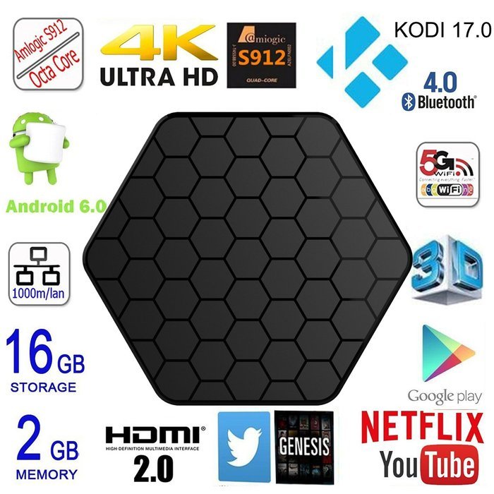 HONGYU ENYBOX X2 Octa Core 2G+ 16GB Android 6.0 TV box Amlogic S912 ARM Cortex A53 64-bit 2GHz KODI 17.0 Pre-installed... N13