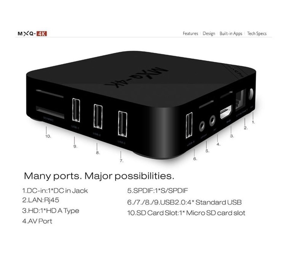 TV Box MXQ-4K Android 4.4 Quad Core RK3229 1G 8G Kodi 15.2 Fully Loaded Support 4K H.265 Video Decoder LAN Miracast... N4