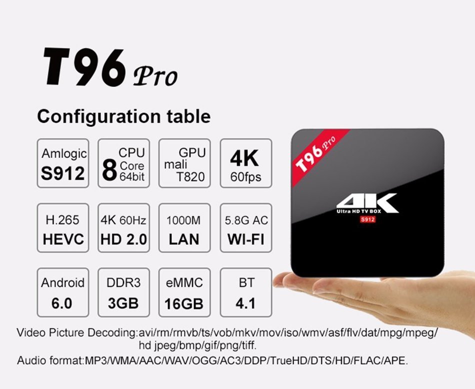 Epteam Smart TV BOX 3GB RAM 16GB eMMC S912 Octa core 64bit Android 6.0 2.4G/5.8G Dual WIFI 1000Mbps LAN Kodi Pre-Installed... N2