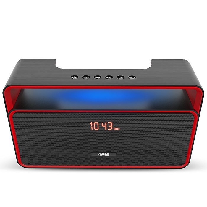 Apie Wireless Bluetooth Stereo Speaker with Bass and FM Radio - Black / Red N2