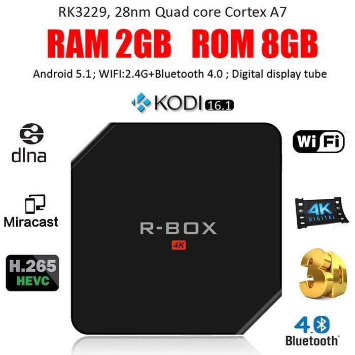 HONGYU R-BOX Android 5.1 Tv Box Quad Core RK3229 Chipset 2G/8G Kodi 16.1 Fully Loaded XBMC Bluetooth 4.0 WiFi... N2