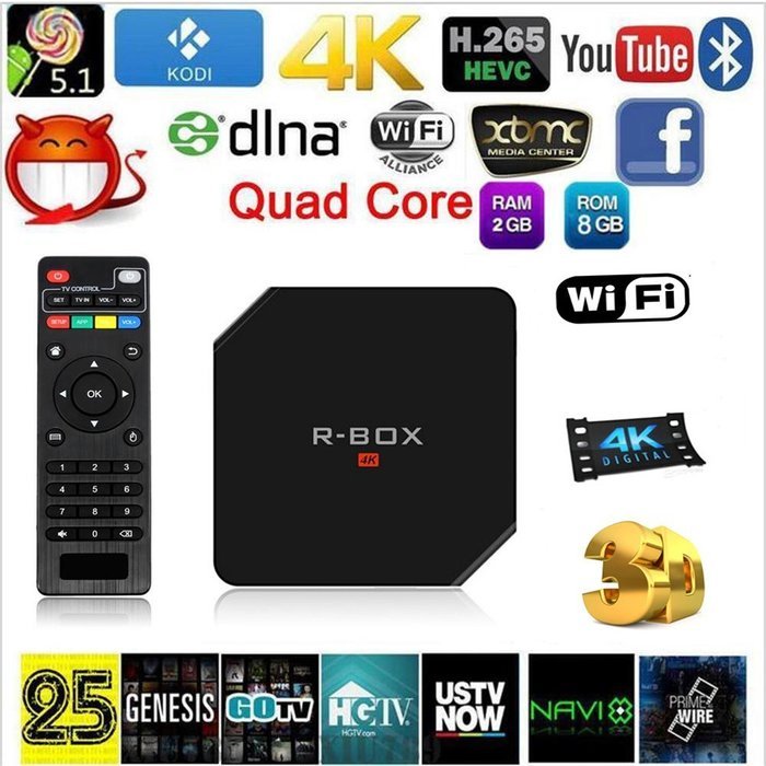 HONGYU R-BOX Android 5.1 Tv Box Quad Core RK3229 Chipset 2G/8G Kodi 16.1 Fully Loaded XBMC Bluetooth 4.0 WiFi... N3
