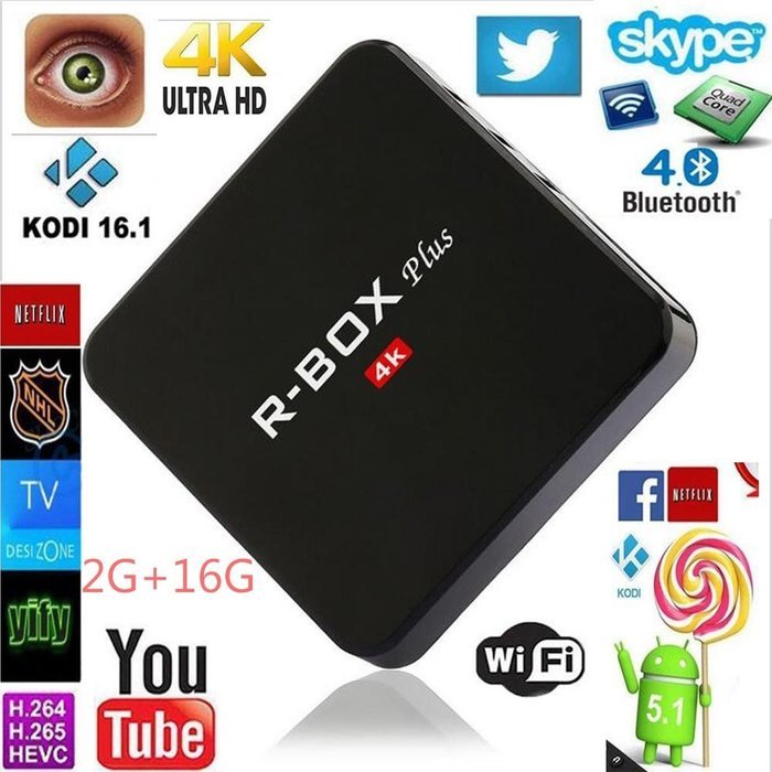 HONGYU R-BOX Android 5.1 Tv Box Quad Core RK3229 Chipset 2G/8G Kodi 16.1 Fully Loaded XBMC Bluetooth 4.0 WiFi... N9