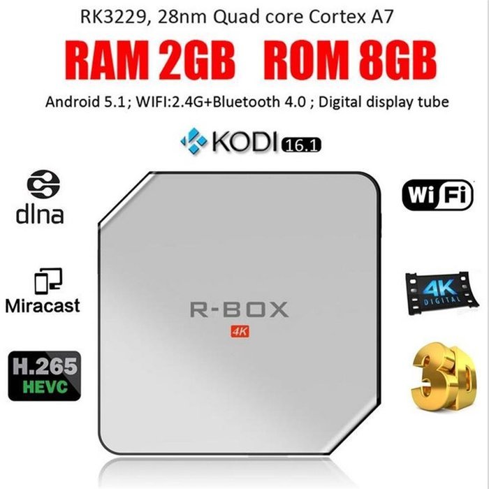 HONGYU R-BOX Android 5.1 Tv Box Quad Core RK3229 Chipset 2G/8G Kodi 16.1 Fully Loaded XBMC Bluetooth 4.0 WiFi... N19
