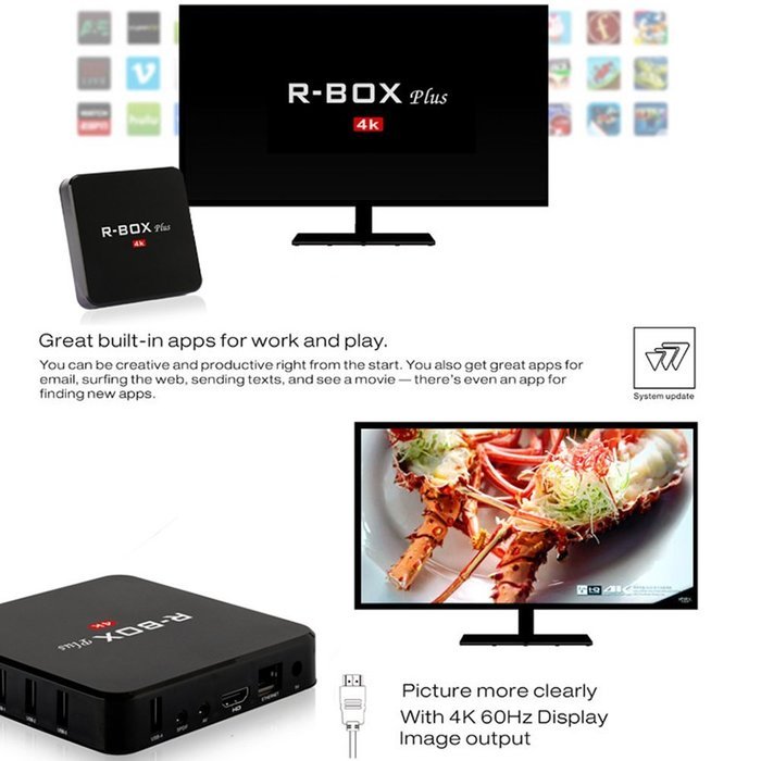 Vipwind R-BOX Plus Smart Android TV Box RK3229 Quad-Core KODI 16.1 4K 10-bit 2GB /16GB Wifi BT 4.0 H.265 DLNA... N7
