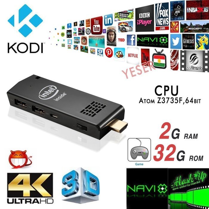 YESER&nbsp;Mini PC W5 Intel Z3735F Quad Core 1.83GHz 2GB/32GB TV BOX Dongle Windows 10 Android 4.4 Dual Boot OS