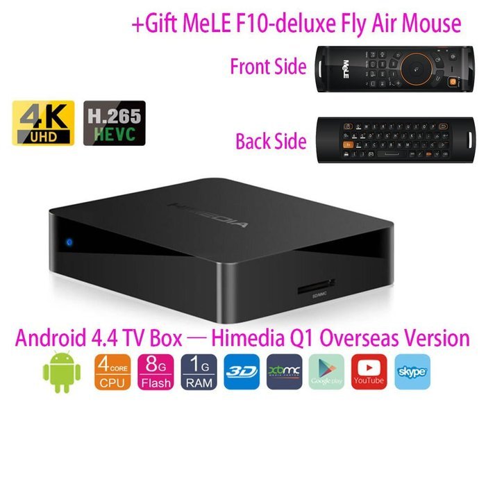 2016 Newest HiMedia Q1 Android 4.4 TV Box, Quad Core 3D 4K Ultra HD H.265 Smart TV Box 1GB/8GB USB3.0 WiFi Network...