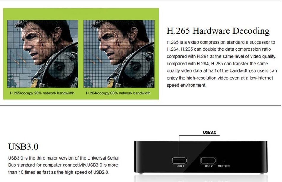 2016 Newest HiMedia Q1 Android 4.4 TV Box, Quad Core 3D 4K Ultra HD H.265 Smart TV Box 1GB/8GB USB3.0 WiFi Network... N3