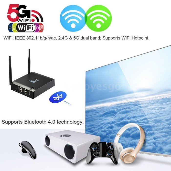 RiSheng KIII Android Smart TV Box Android 5.1 Amlogic S905 Chip 2G RAM 16G ROM 2.4/5G Dual Band WiFi KODI 15.2... N6