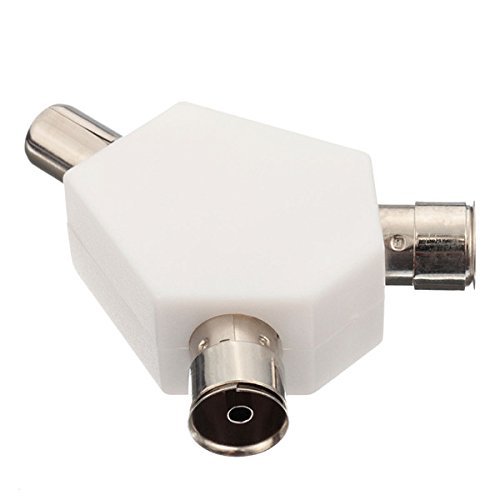 1 Coaxial Plug To 2 Female TV 9.5 Aerial Coaxial Socket Splitter Convertor White N3