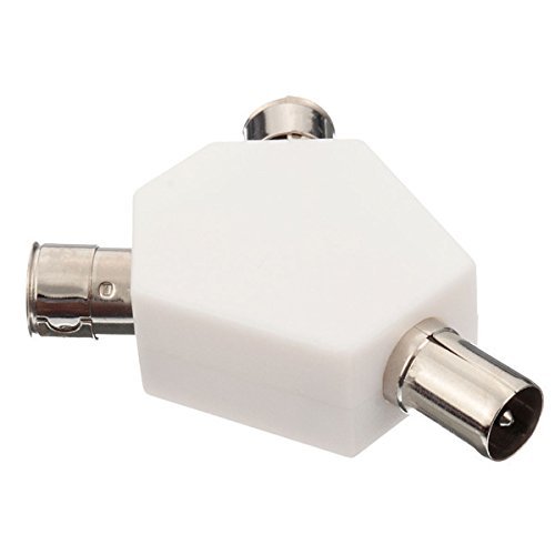1 Coaxial Plug To 2 Female TV 9.5 Aerial Coaxial Socket Splitter Convertor White N4