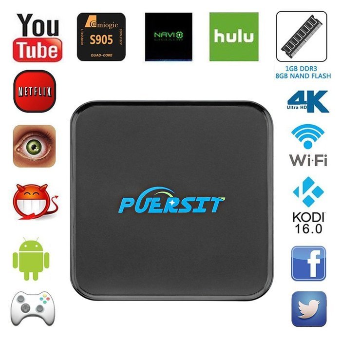 Puersit Smart TV Box 4K 1G/8G Android 5.1 Amlogic S905 Kodi 16.0 XBMC Pre-installed Full Loaded Quad Core HDMI...