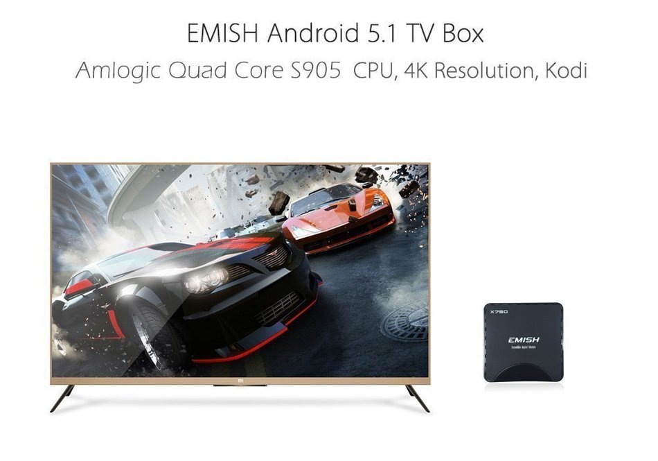 Smart TV Box by EMISH, Android 5.1 Amlogic S905, 4K UHD, Quad Core CPU 64 BIT A53, Flash 8GB with KODI, Wifi and... N6