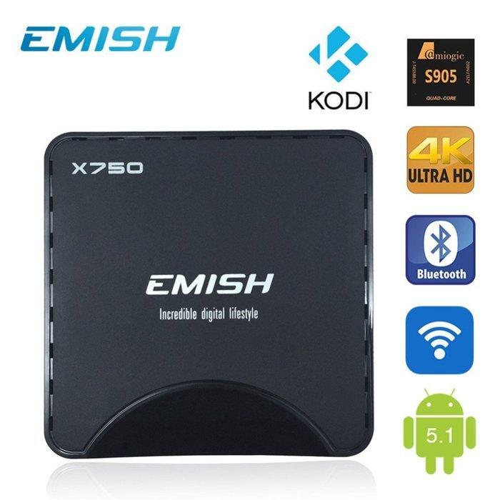 Smart TV Box by EMISH, Android 5.1 Amlogic S905, 4K UHD, Quad Core CPU 64 BIT A53, Flash 8GB with KODI, Wifi and... N7