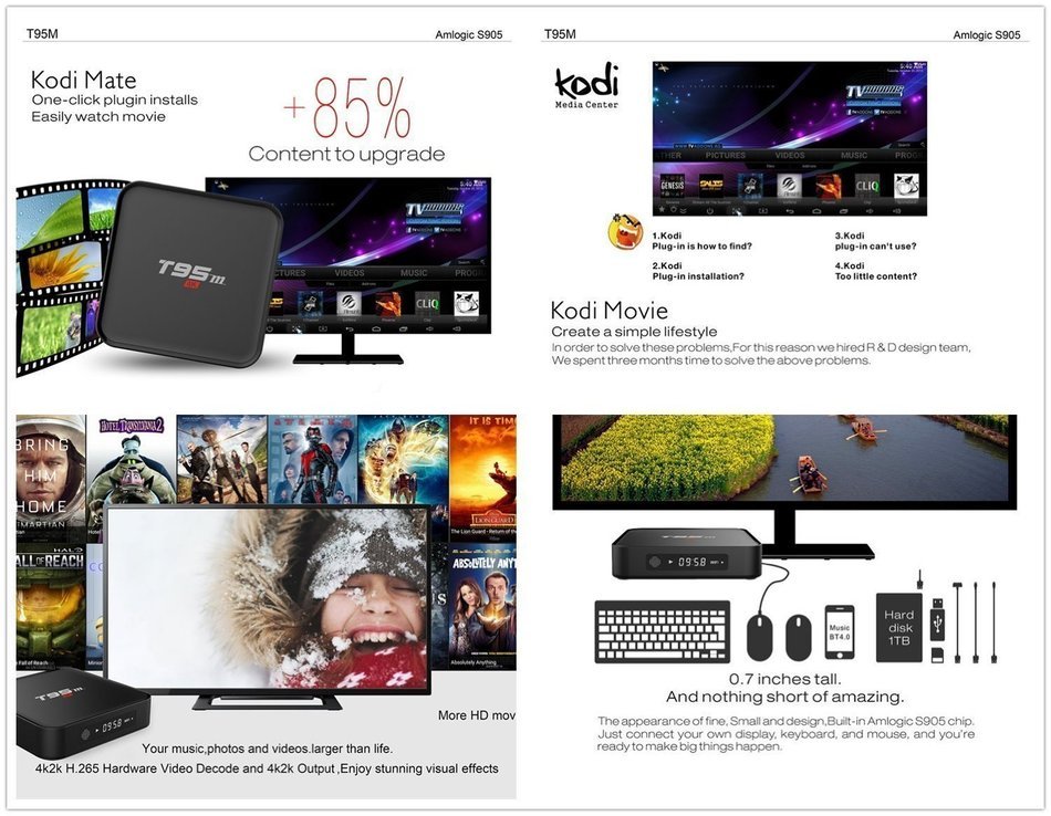 T95M 4K 1G/8G Android 5.1 Lollipop OS Amlogic S905 Kodi 16.0 XBMC Pre-installed Full Loaded Smart TV Box Quad... N5