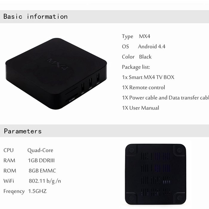 Wayer MX4 RK3229 Quad Core Wifi Smart Android 4.4 Media Player TV Box + LED Wireless Keyboard,Kodi Fully Loaded... N5