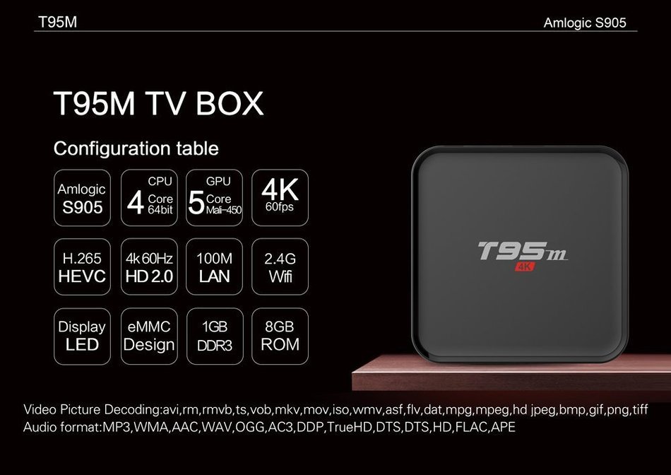 Moaron T95M LED Display Android 5.1 Quad Core Amlogic S905 Smart TV BOX 4K2K HEVC UHD Media Player(1G + 8G) N7