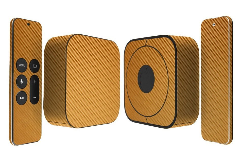 Skinomi TechSkin - Apple TV 2015 (4th Gen) Gold Carbon Fiber Full Body Skin / Front & Back Wrap Clear Film / Ultra...