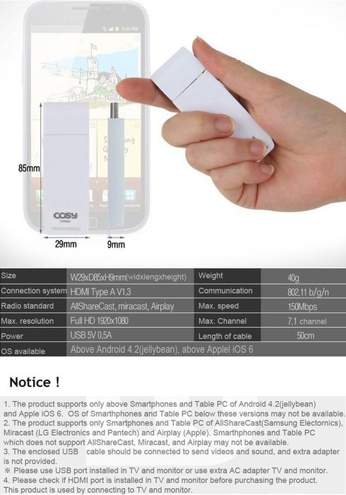 Wireless Display Adapter Android Apple iOS Support Miracast V2 Screen Mirroring HDMI Wifi N4