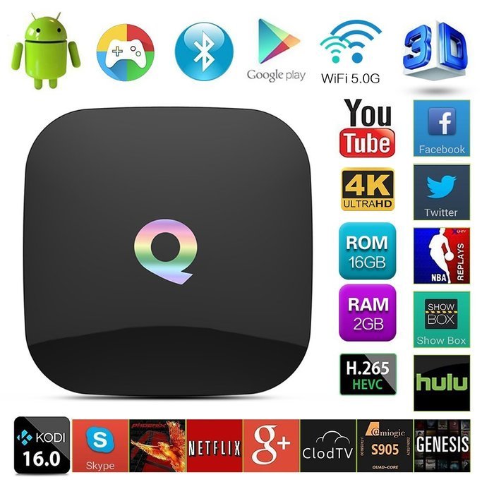 U2C Q-Box Amlogic S905 Quad Core Android TV Box Fully Loaded 2G/16G with KODI XBMC H.265 4K HD Bluetooth 4.0 3D... N4