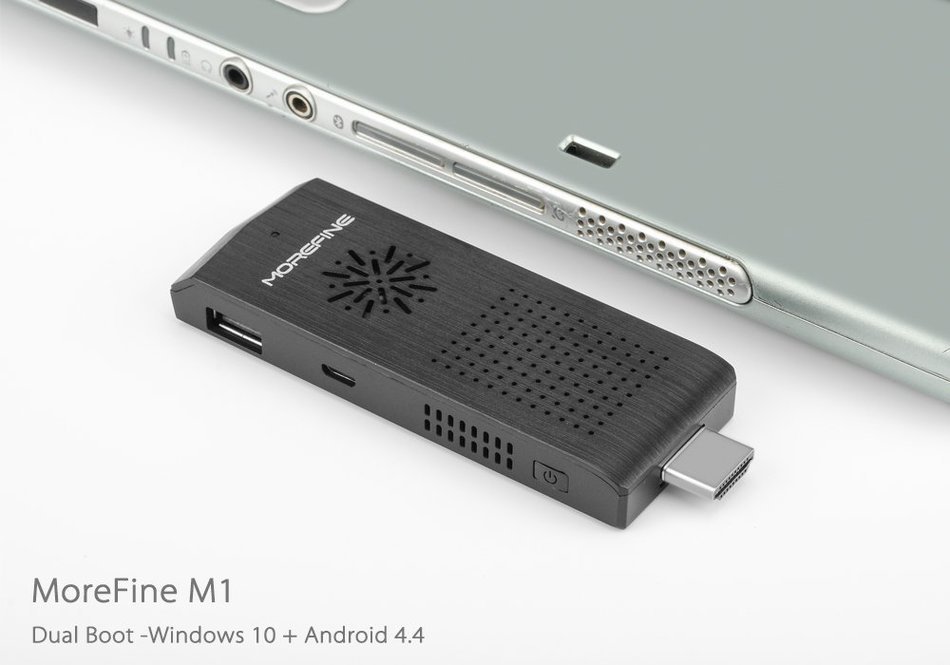 MoreFine M1+ Dual Boot TV Dongle - Windows 10 + Android 4.4, Intel Quad Core CPU, 2GB RAM, 128GB Micro SD Slot... N5
