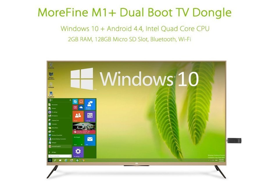 MoreFine M1+ Dual Boot TV Dongle - Windows 10 + Android 4.4, Intel Quad Core CPU, 2GB RAM, 128GB Micro SD Slot... N6
