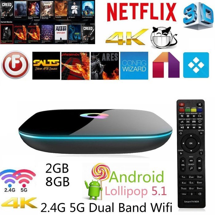 HONGYU reg; Q-Box Android 5.1 Kodi 16.0 Tv Box Amlogic S905 Quad Core 4K UHD 3D 1000M XBMC Pre-installed 2G /...