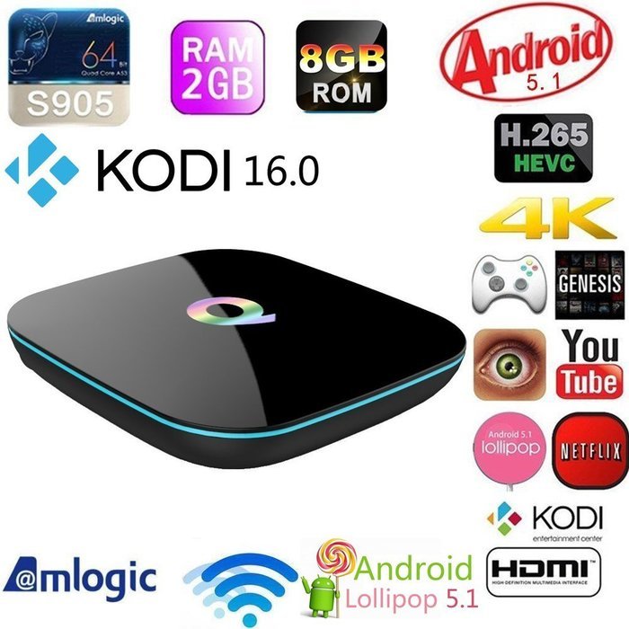 HONGYU reg; Q-Box Android 5.1 Kodi 16.0 Tv Box Amlogic S905 Quad Core 4K UHD 3D 1000M XBMC Pre-installed 2G /... N2
