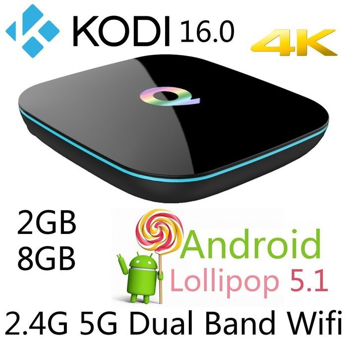 HONGYU reg; Q-Box Android 5.1 Kodi 16.0 Tv Box Amlogic S905 Quad Core 4K UHD 3D 1000M XBMC Pre-installed 2G /... N3