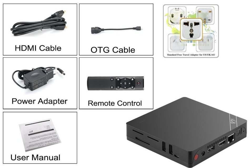 Android 5.1 Octa Core TV Box "i68 2GB"- RK3368 CPU, 2GB RAM, KODI, Wi-Fi, Bluetooth, 4Kx2K Support, H.265, Remote... N7