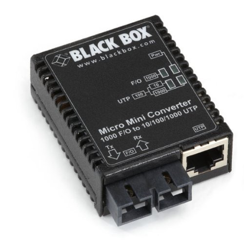 Black Box Micro Mini Media Converter, 10-/100-/1000-Mbps Copper to 1000-Mbps Duplex Fiber, Multimode, 850-nm,...