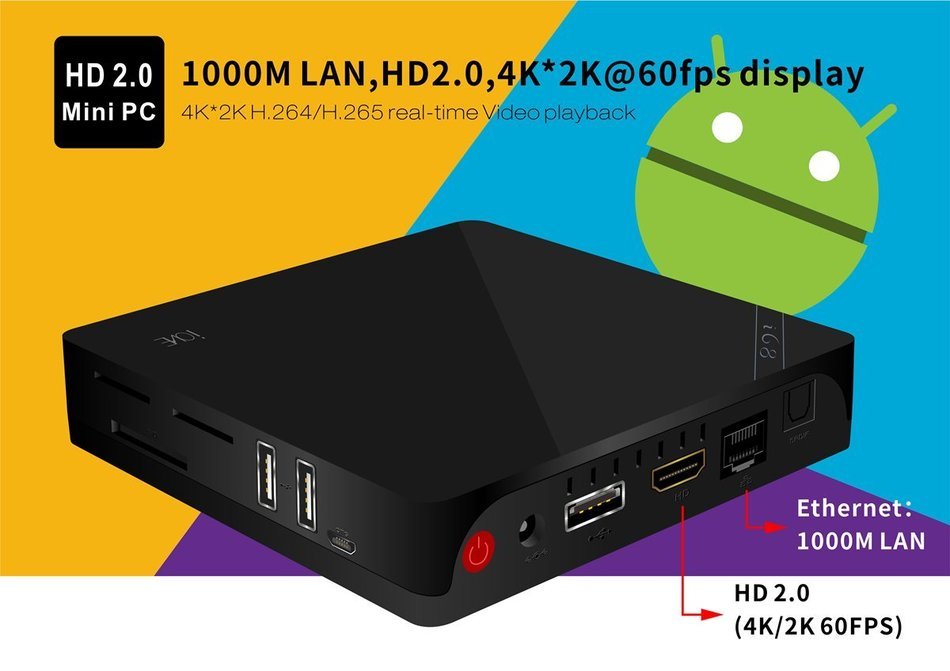 I68 Android 5.1 TV Box RK3368 64bits Octa Core 1g+8g Smart TV Box Bluetooth Gigabit Lan Dual Wifi Kodi 4k Media...